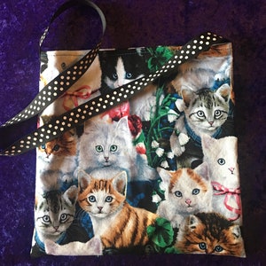 Fabric Party Bags, Cats, Kittens, Favors, Prizes, Animals, Children's Bags, Toy Bag, Gift for Child, Purse, Washable, Lined Bag, Free Ship Cats in flowers