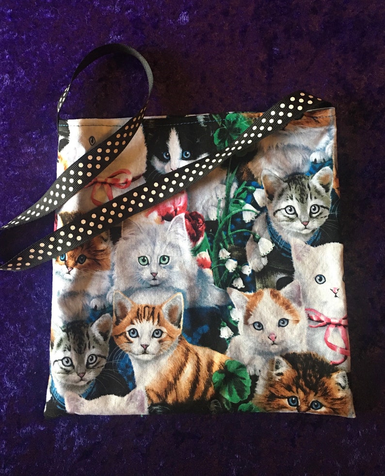 Fabric Party Bags, Cats, Kittens, Favors, Prizes, Animals, Children's Bags, Toy Bag, Gift for Child, Purse, Washable, Lined Bag, Free Ship Cats in flowers