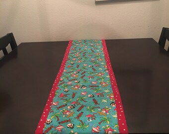 Tropical Santa Table Runner, Flamingos, Penguins, Table Décor, Reindeer, Palm Trees, Linens, Party Décor, Angel Fish, Free US Shipping