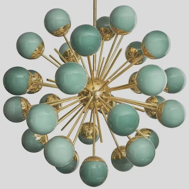 Handmade Murano Style Sputnik Chandelier: Mid-century Brass & Green ...