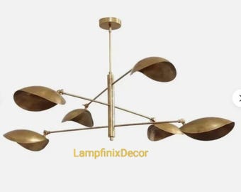 真鍮製スプートニクシャンデリア：ミッドセンチュリーモダン6灯照明