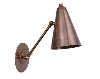 Handmade Raw Brass Wall Sconce: Mid Century Modern Bedroom Lighting