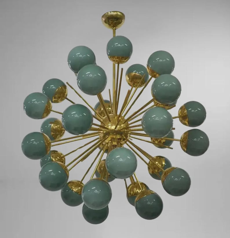 Handmade Murano Style Sputnik Chandelier: Mid-century Brass & Green ...