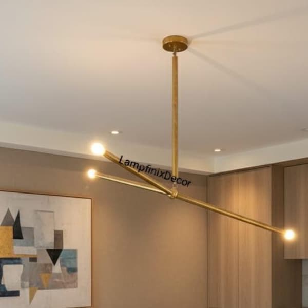 Handgefertigte Messing Sputnik 3-Arm Kronleuchter - Mid-Century Modern Deckenleuchte