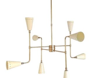 Mid Century Brass Chandelier, Stilnovo Style, 8-Arm Sputnik Light