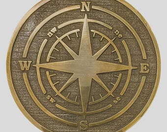 Solid Brass Compass Rose Plaque - Nautical Outdoor Wall Art (10 inch)