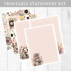 Papelaria rosa e preta, papelaria para impressão, download digital em PDF, papéis de carta fofos, papel decorativo, conjunto para scrapbook, pacote de papel