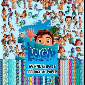 Luca Digital Paper, Luca PNG, Luca Clipart, Luca Alphabet, Luca scrapbook paper, Luca birthday, mermaid font, Luca shirt