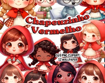 Chapeuzinho Vermelho Clipart, Conto de Fadas Clip Art, Floresta, Amor Animais, Lobo Fofo, Era Uma Vez, Chá de Bebê, Aniversário,