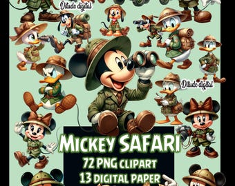 Mickey Safari PNG, Mickey Safari, Clipart Mickey Safari, Papéis Digitais Mickey, Aniversário Mickey, Reino Animal PNG, Reino Animal