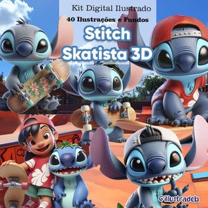 5 PNG Rollschuh-Stich PNG Stitch Splash und Aquarela Stitch Png transparent für Sublimation entworfen
