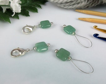 Green Aventurine Gemstone Progress Keepers and Stitch Markers for Knitting and Crochet, Snag Free Lobster Clasp or Wire Loop Stitch Markers