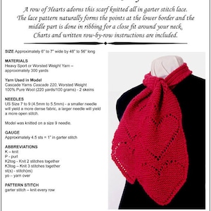 Hand Knit Pattern, Lace Hearts Scarf, Knitting Pattern pdf, Written Instructions, Charts, Easy to Knit, Instant Download, Trish Designs