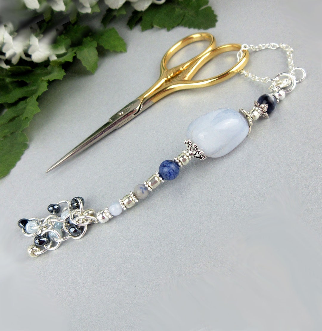 Jeweled Fob, Sodalite, Blue Lace Agate, Scissors, Key, Purse Fob, Scarf ...