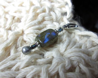 Labradorite Gemstone Progress Keepers and Stitch Markers for Knitting and Crochet, Snag Free Lobster Clasp or Wire Loop Stitch Markers