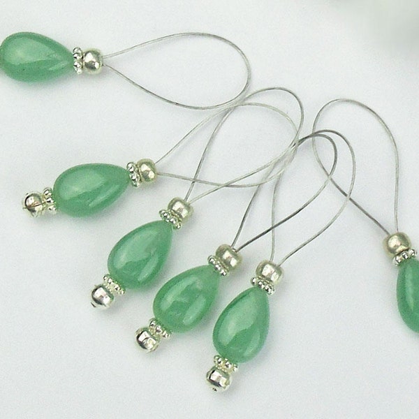 Pale Green Aventurine Progress Keepers and Stitch Markers for Knitting and Crochet, Snag Free Lobster Clasp or Wire Loop Stitch Markers