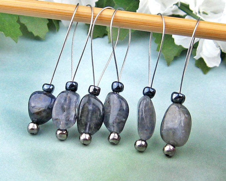 Iolite Gemstone Beads Knitting Accessory Stitch Markers for Knitting Snag Free Tool Gift for Knitters Wire Loop Markers Blue Violet