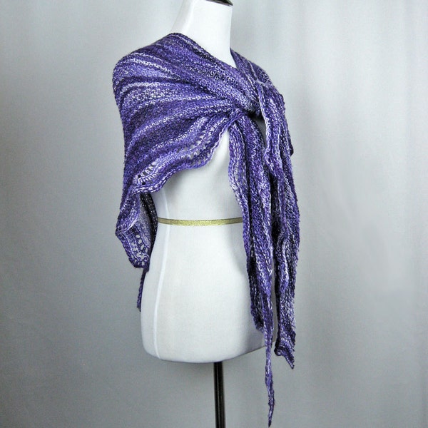Hand Knit Silk Shawl, Hand Dyed Pure Silk Yarn, Purple and Lavender, One-of-a-Kind Luxurious Wrap, Elegant, Sophisticated Shawl