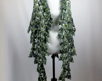 Crocheted Angel Wing Shawl, Pure Merino Superwash Wool, Blues and Greens