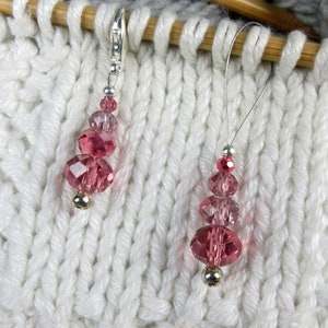 Rosy Pink Glass Crystal Progress Keepers and Stitch Markers for Knitting and Crocheting, Snag Free Lobster Claw or Wire Loop Stitch Markers