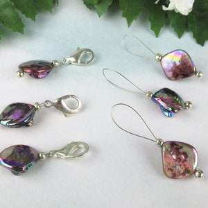 Purple Mother of Pearl Stitch Markers: Knitting Crochet Snag-Free