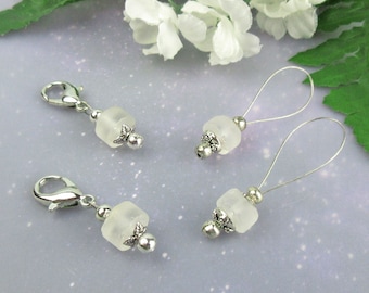 Clear Quartz Crystal Progress Keepers and Stitch Markers for Knitting and Crochet, Snag Free Lobster Clasp or Wire Loop Stitch Markers