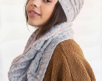 Berroco Hat and Cowl Knitting Kit, Baby Alpaca and Wool Blend Yarn, Pattern Book, Soft Grey, Multi Color Flecks, Book with Six Patterns