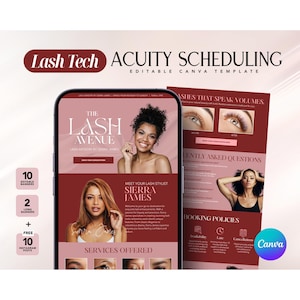 Red Acuity Scheduling Template Lash Artist Booking Site Template Editable Acuity Scheduling Canva Template Lash Tech Scheduling Template