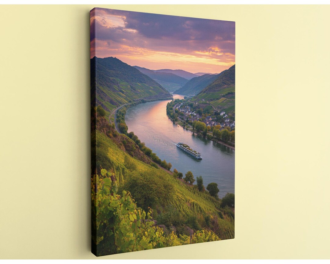 Rhine River Cruise Wall Art, German Vineyard Landscape Canvas - Scenic ...