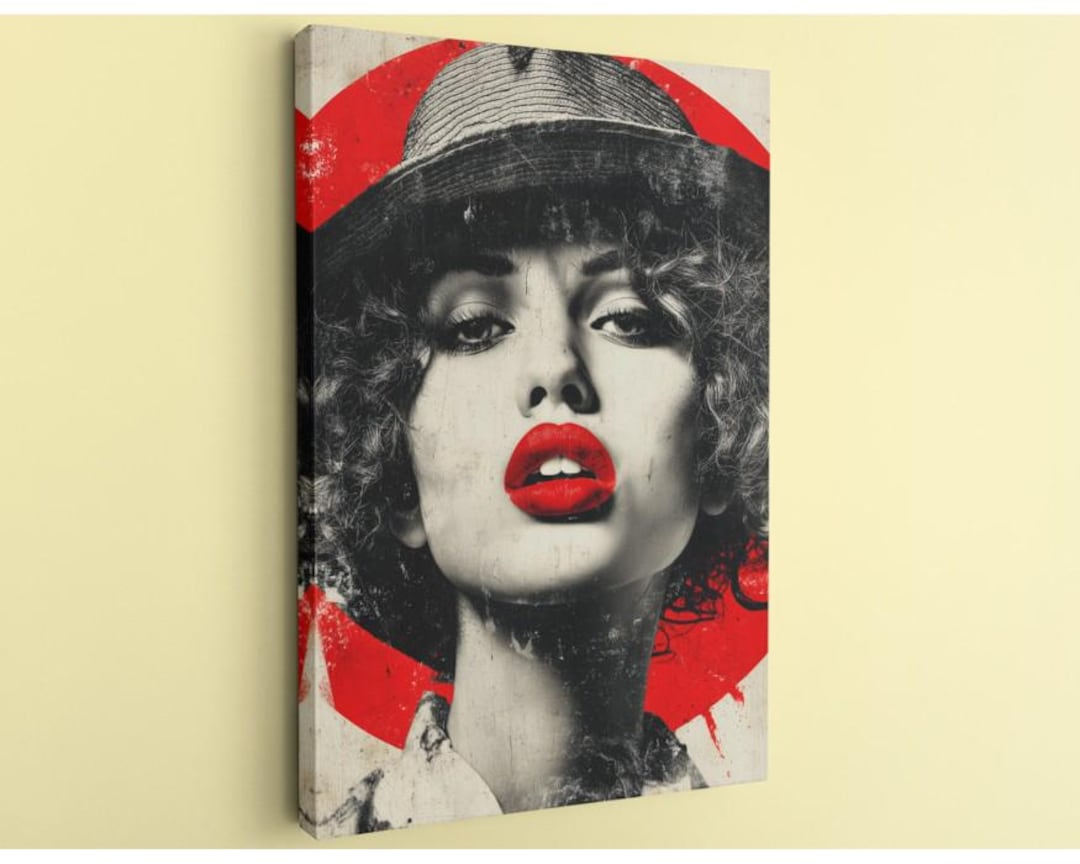 Bold Pop Art Woman Portrait Canvas, Red Lip Black and White Wall Art ...