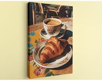 French Cafe Breakfast Canvas Art: Paris Kitchen Wall Decor