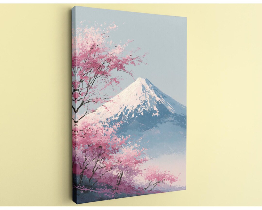 Cherry Blossom Wall Art, Mount Fuji Painting on Canvas - Japanese ...