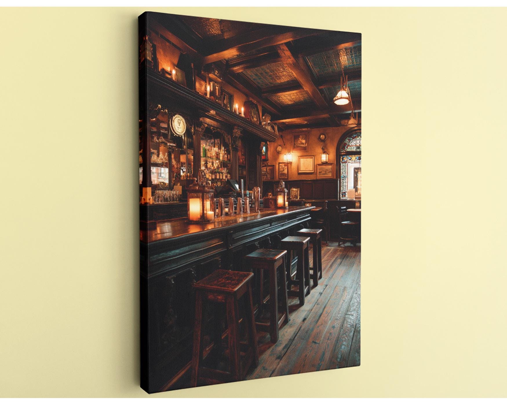 Irish Pub Wall Art, Vintage Bar Photography Canvas - Rustic Man Cave ...