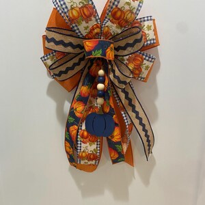 Autumn Pumpkin Bow with cute pumpkin beaded ornament
