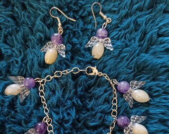 AMETHYST ANGEL CHARM Bracelet and Earrings