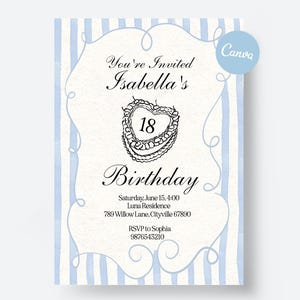 Invitación de cumpleaños / Plantilla editable de Canva / Invitación retro para fiesta de chicas con bola de discoteca, corgi y detalles rosas / Descarga digital