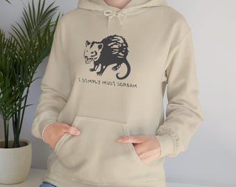Opossum Graphic Hoodie, Unisex Sweatshirt for Animal Lovers, Cozy Pullover with Fun Text