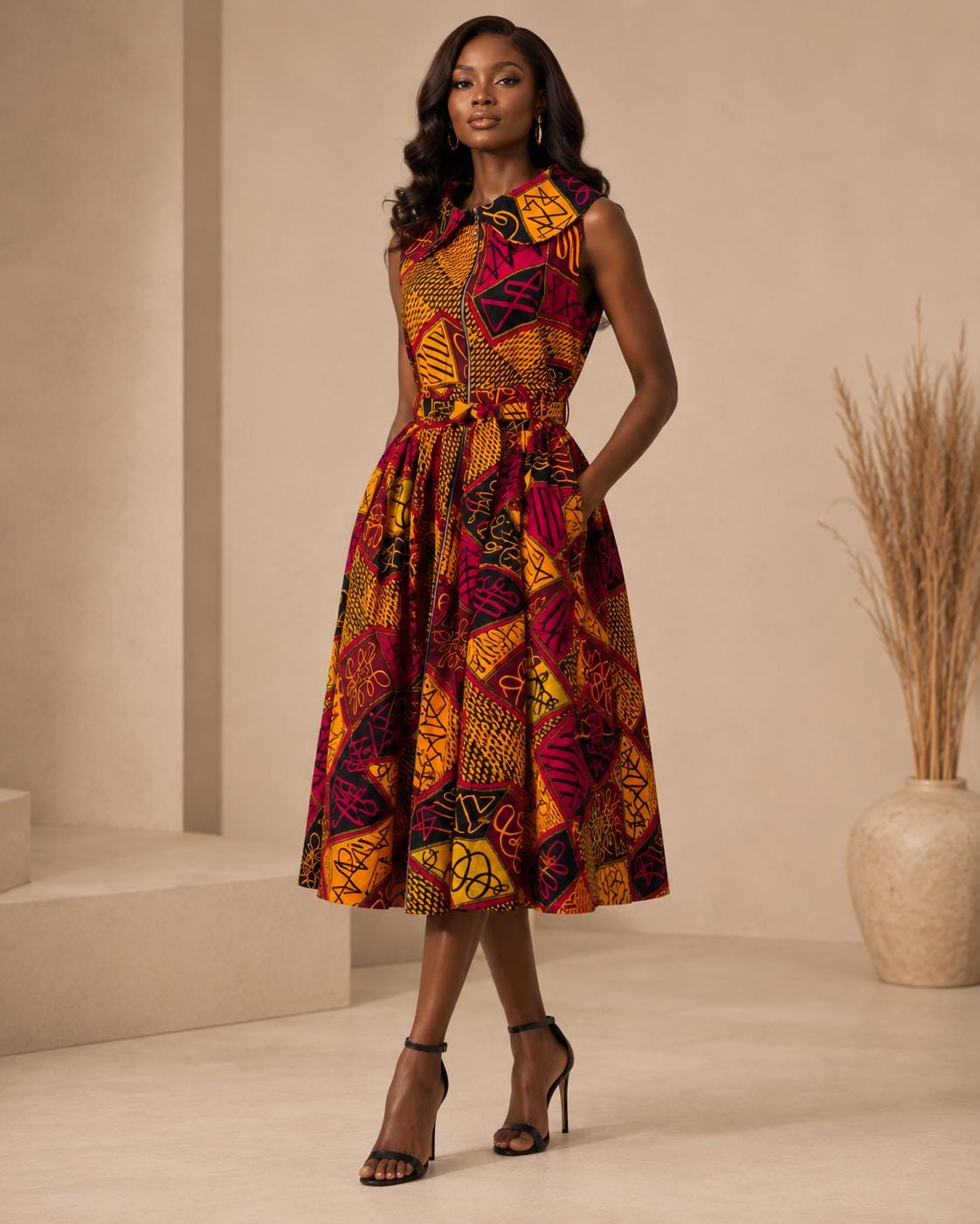 african print cotton dresses Women 100% The neckline adds a feature_Ruffle Color:Balsam The 66th Annual Golden Casual maxi