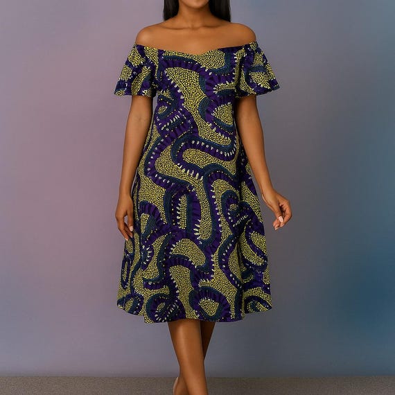 Zuri Waves Off-shoulder Ankara Midi Dress - Etsy UK
