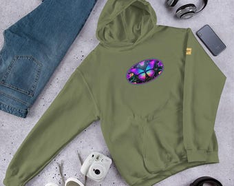 Neon Butterfly Hoodie: Vaporwave Cyberpunk Glow Garden Unisex Sweatshirt