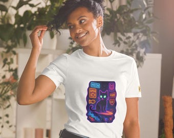 Neon Cyberpunk Cat T-Shirt: Glowing Alley Graphic Tee