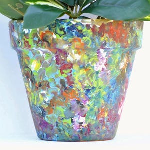 Hand Painted Terracotta Pot: Paint Job Pot, Rainbow Planter, 5"