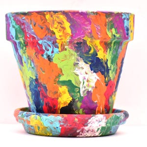 Hand Painted Terracotta Pot Set:  Paint Job Pot, Rainbow Saucer, 5"