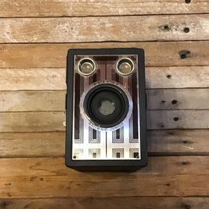 Vintage Box Camera Six-16 Kodak Brownie hobby photography. Includes  Kodak Polar Screen viewer. Art Deco style box camera early photography.