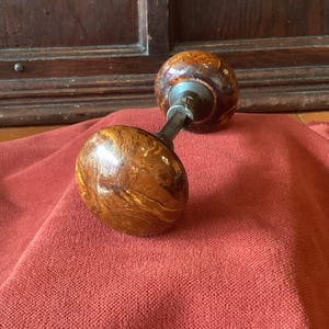 Vintage Bennington brown ceramic door knob set with shaft, brown marbled restoration hardware. Replacement door knob set. Victorian era.