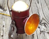 Economy Electric Co. lantern, Industrial Steampunk Accent Light Upcycle Retro Steampunk Table Desk Lamp Task Light White Gas Bulb Cage