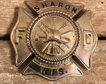 Authentic Vintage Sharon Wi Fire Department badge  shield with screw back