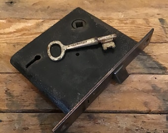 Vintage mortise lock with key. Working skeleton key lock, cleaned lubricated moves smoothly. Restoration hardware replacement.