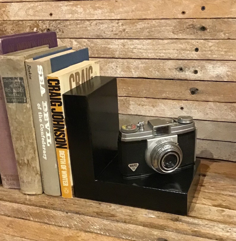 One of a Kind Photography Bookends, Hand Made Camera and Flash Bookends