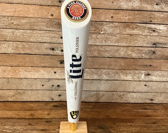 Baseball Bat Miller Lite Beer tap handle, bar ware. 12 inches tall, very good condition. Kegerator tapper. Miller Lite Pilsner Beer.